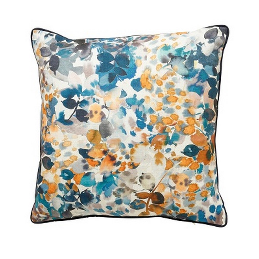 Amber Floral Cushion in Blue Ochre Yellow